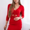 Ribbed dress with a tied neckline red