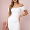 Ribbed dress with ruffles white