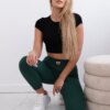 Ribbed high-waisted leggings in dark green