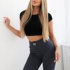 Ribbed high-waisted leggings made of graphite