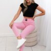Ribbed leggings with a high waist in light pink color