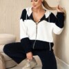 Ribbed velour set sweatshirt + trousers navy blue