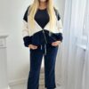 Ribbed velour set sweatshirt + trousers navy blue