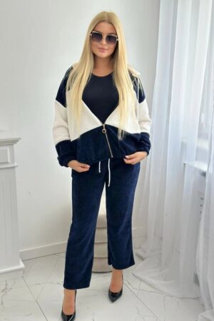 Ribbed velour set sweatshirt + trousers navy blue