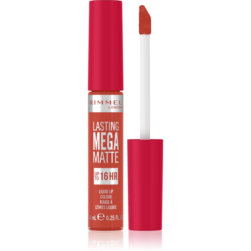 Rimmel Lasting Mega Matte matt folyékony állagú ajakrúzs 16 h árnyalat Scarlet Flames 7