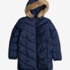 Roxy Dark Blue Girly Quilted Winter Coat with Hood and Artificial Fur Rox - Unisex