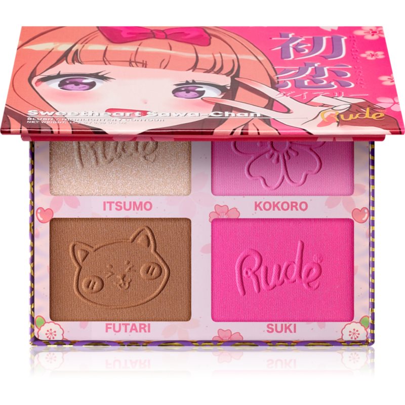 Rude Cosmetics Manga Face Palette multifunkciós arc paletta az arcra árnyalat Sweetheart Sawa-Chan 11.2 g