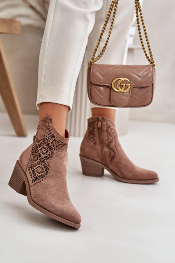 S. BARSKI Perforált Cowboy csizma cipzárral Eco Suede barna S.Barski
