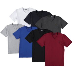 SET OF SEVEN T8568 DEWBERRY V-NECK MEN'S T-SHIRT-BLACK-NAVY-WHITE-GREY-SAKS-ANTHRACITE-BURGUNDY