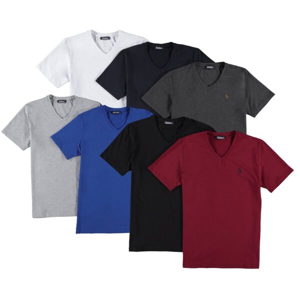 SET OF SEVEN T8568 DEWBERRY V-NECK MEN'S T-SHIRT-BLACK-NAVY-WHITE-GREY-SAKS-ANTHRACITE-BURGUNDY