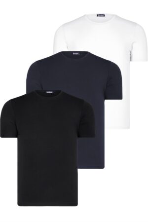 SET OF THREE T8569 DEWBERRY BICYCLE COLLAR MEN'S T-SHIRT-BLACK-WHITE-NAVY BLUE