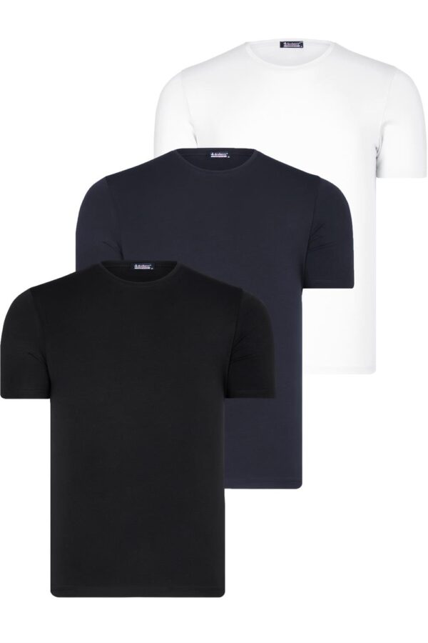 SET OF THREE T8569 DEWBERRY BICYCLE COLLAR MEN'S T-SHIRT-BLACK-WHITE-NAVY BLUE
