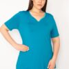Şans Women's Green Plus Size Single Collar Pleated Sports Blouse