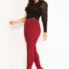 Şans Women's Large Size Claret Red Leggings With Front Ornamental Pocket And Back Pocket
