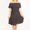 Şans Women's Navy Blue Point Pattern Woven Viscose Fabric Dress With Elastic And Flywheel Detail On The Collar