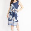Şans Women's Navy Plus Size Side Slit Sleeveless Dress