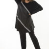 Şans Women's Plus Size Black Faux Leather And Stripe Detailed Sweatshirt Trousers Double Suit