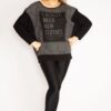 Şans Women's Plus Size Black Print Detailed Two Color Tunic