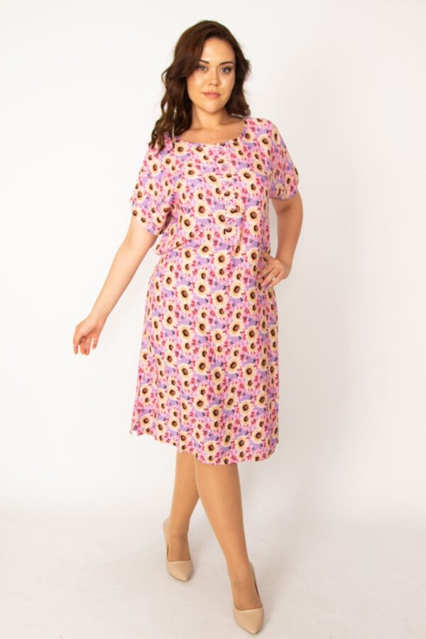 Şans Women's Plus Size Colorful Woven Viscose Fabric Front Pats with Buttons and a Belted Waist Dress