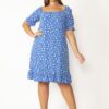 Şans Women's Plus Size Floral Pattern Dress With Elasticated Collar And Arm Cuffs.