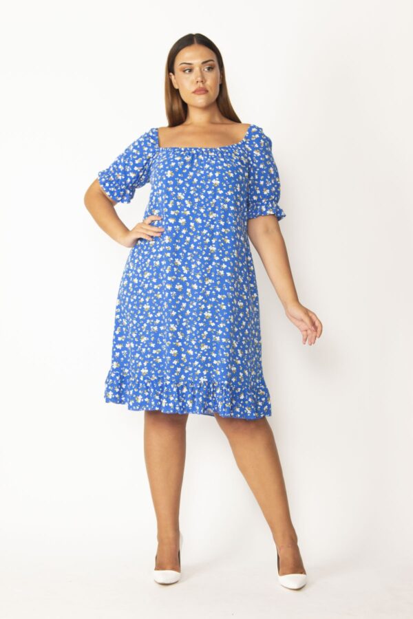 Şans Women's Plus Size Floral Pattern Dress With Elasticated Collar And Arm Cuffs.