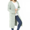 Şans Women's Plus Size Green Long Cardigan with Slits