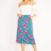 Şans Women's Plus Size Green Viscose Lycra Skirt with Elastic Waist