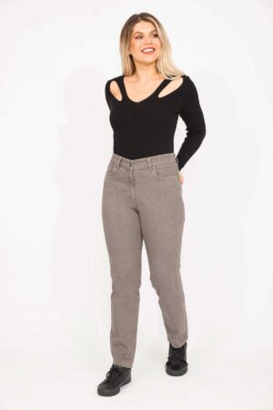 Şans Women's Plus Size Mink Jeans with Elastic Detail on the Back Belt