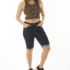 Şans Women's Plus Size Navy Blue 5-Pocket Jeans Shorts with Double Legs