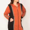 Şans Women's Plus Size Orange Zipper And Hood Detailed Color Combination Sweatshirt