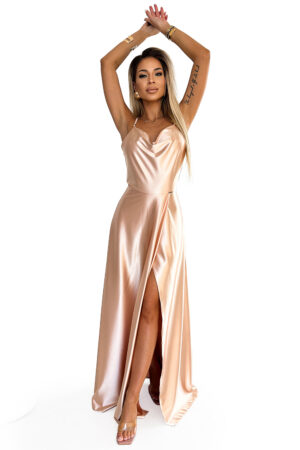 Satin long dress with a back neckline Numoco