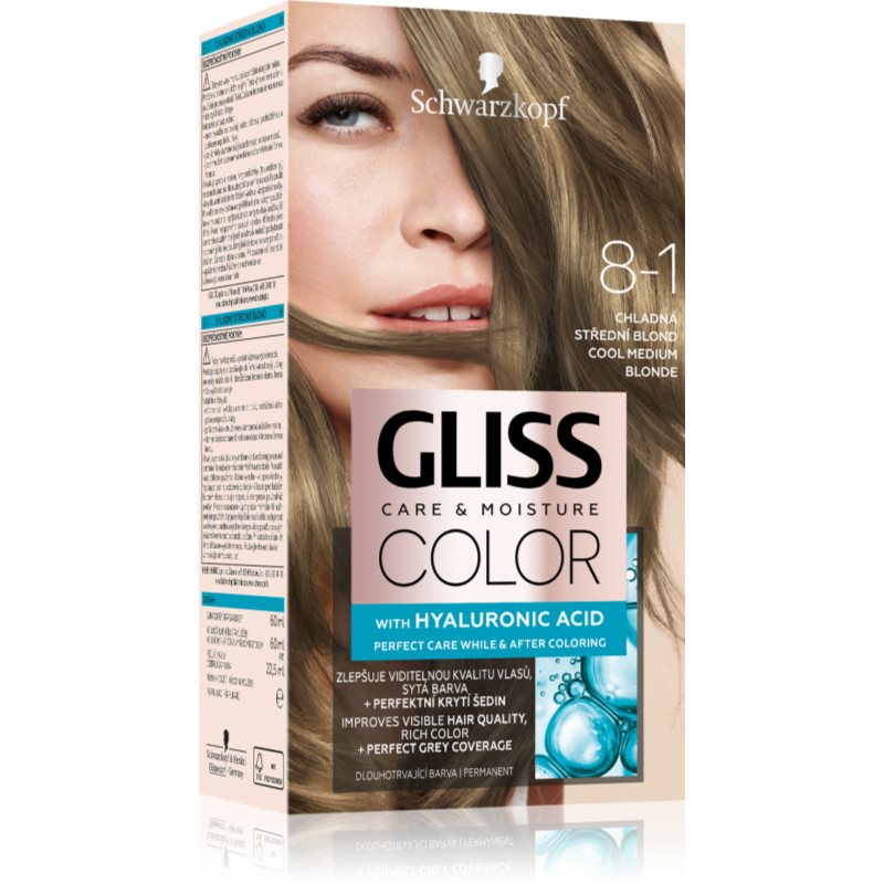 Schwarzkopf Gliss Color tartós hajfesték árnyalat 8-1 Cool Medium Blonde 1 db-Ár