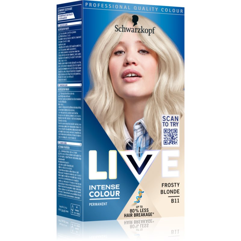 Schwarzkopf LIVE Intense Colour tartós hajfesték árnyalat B11 Frosty Blonde 1 db-Ár