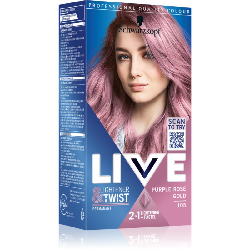 Schwarzkopf LIVE Lightener & Twist tartós hajfesték a haj élénkítésére árnyalat 105 Purple Rosé Gold 1 db-Ár