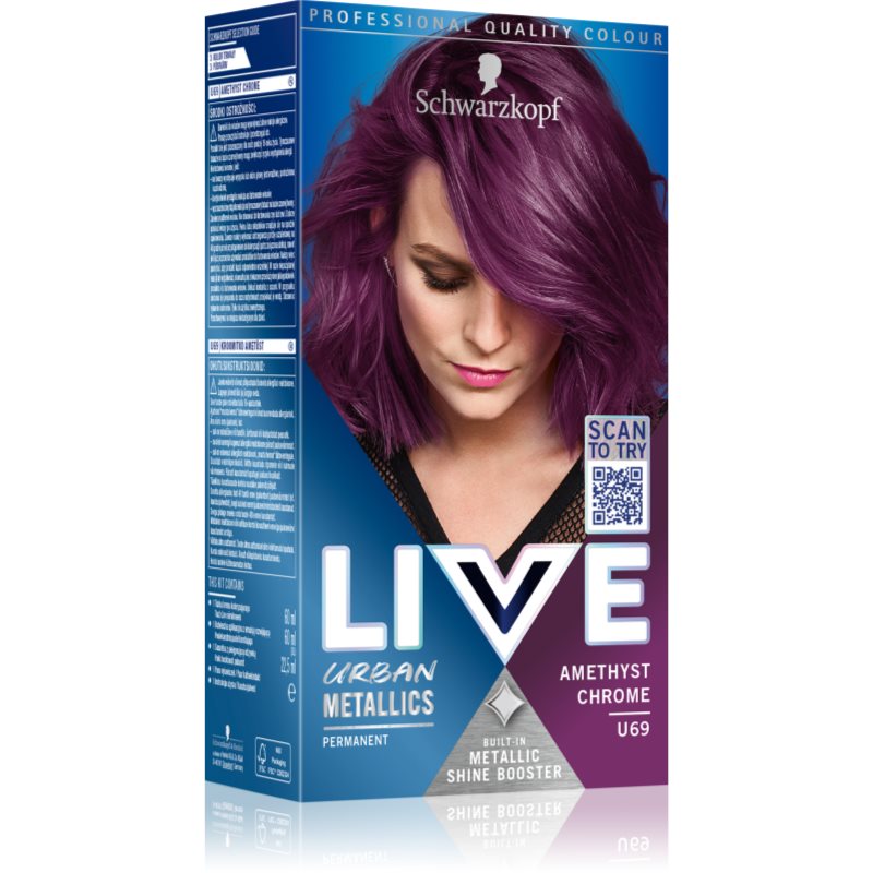 Schwarzkopf LIVE Urban Metallics tartós hajfesték árnyalat U69 Amethyst Chrome 1 db-Ár
