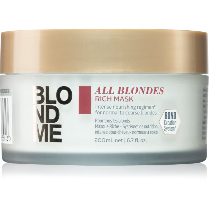 Schwarzkopf Professional Blondme All Blondes Rich tápláló maszk vastag szálú haj 200 ml-Ár