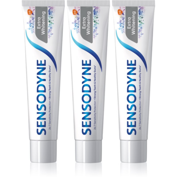 Sensodyne Extra Whitening fogfehérítő paszta fluoriddal érzékeny fogakra 3x75 ml-Eredeti