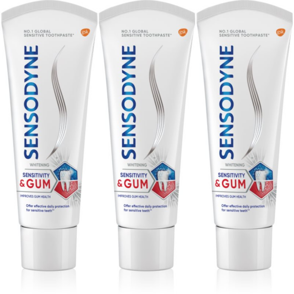 Sensodyne Sensitivity & Gum Whitening fehérítő fogkrém a fogak és a fogíny védelmére 3x75 ml-Eredeti