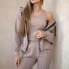 Set 3in1 sweatshirt + top + pants dark beige