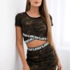 Set of blouse with camo skirt khaki+green