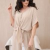 Set of blouse with trousers in beige color