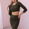 Set of blouses with khaki skirt