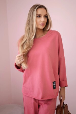 Set of cotton sweatshirt and pants in raspberry color
