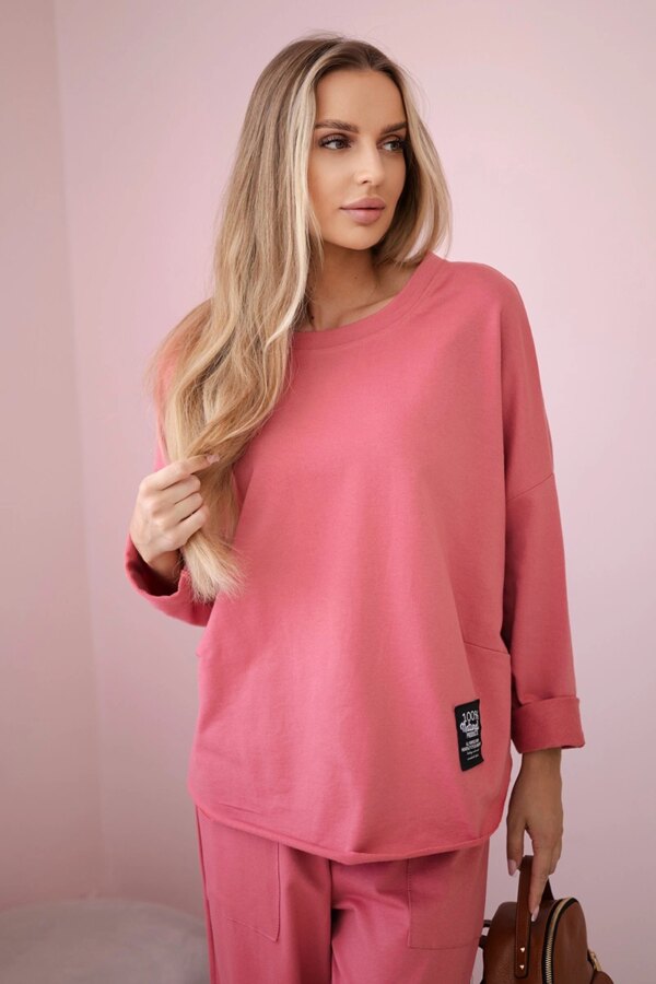 Set of cotton sweatshirt and pants in raspberry color