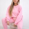 Set of cotton sweatshirt with longer back + pants light pink