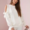 Set of sweatshirt with bow on sleeves and ecru leggings
