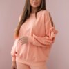 Set of sweatshirts with a bow on the sleeves and leggings salmon