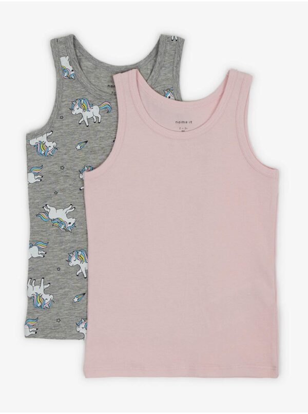 Set of two girly tank tops in gray and pink color name it Unicorn - Girls
