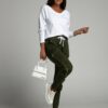 Set of women's cargo pants and white-khaki blouse