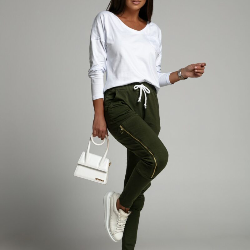 Set of women's cargo pants and white-khaki blouse